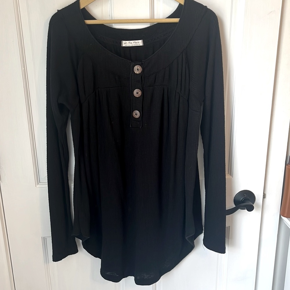 We The Free Size L Black Waffle Tunic Top